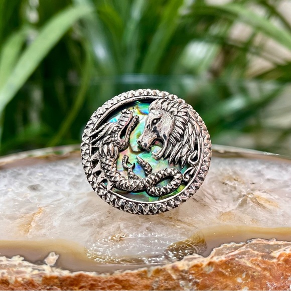 🐉 Abalone Shell Dragon and Lion Ring 🦁 in Sterling Silver Sz.7 - Picture 14 of 14